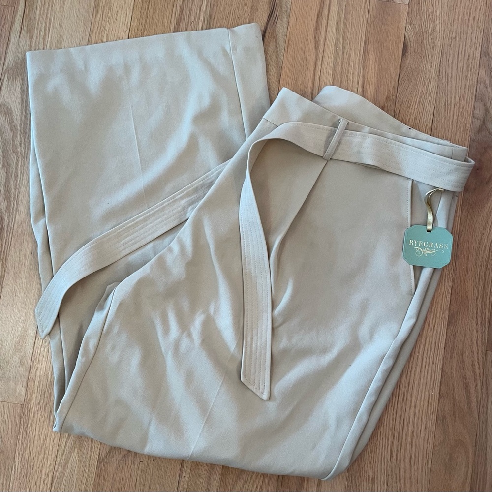 NWT Ryegrass tan wide leg pants with tie belt size 18W